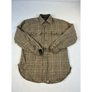 Vintage Pendleton Mens Medium Virgin Wool Plaid Flannel Shirt Brown Distressed